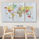 Harita Sepeti Dünya Haritası Dekoratif Kanvas Tablo Ülke ve Başkentli Öğretici ve Sembollü 2313