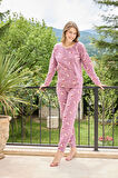 Pijamoni Fitilli Bisiklet Yaka Polar Lila Pijama Takımı - 3730