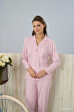 Pijamoni Dublin Kumaş Gömlek Yaka Uzun Kol Pembe Pijama Takımı - 5330