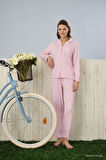 Pijamoni Dublin Kumaş Gömlek Yaka Uzun Kol Pembe Pijama Takımı - 5330