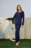 Pijamoni Dublin Kumaş Uzun Kollu Lacivert Pijama Takımı - 5315