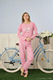 Pijamoni Polyviskon Uzun Kollu Pembe Pijama Takımı - 7300