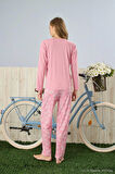 Pijamoni Polyviskon Uzun Kollu Pembe Pijama Takımı - 7300