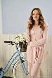 Pijamoni Dublin Kumaş Sabahlıklı Somon Pijama Takımı-5325