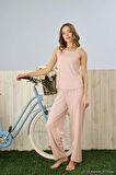 Pijamoni Dublin Kumaş Sabahlıklı Somon Pijama Takımı-5325