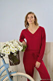 Pijamoni Dublin Kumaş Rodoplu Kırmızı Pijama Takımı - 5355