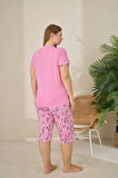 Pijamoni Polyviskon Kumaş Büyük Beden Pembe Pijama Takımı - 7345