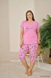 Pijamoni Polyviskon Kumaş Büyük Beden Pembe Pijama Takımı - 7345