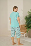 Pijamoni Polyviskon Kumaş Büyük Beden Yeşil Pijama Takımı - 7345