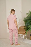Pijamoni Polyviskon Büyük Beden Somon Pijama Takımı - 7340