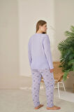 Pijamoni Büyük Beden Viskon Kumaş Uzun Kollu Lila Pijama Takımı -7330