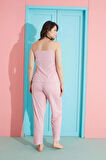 Pijamoni Askılı Altı Uzun Polyviskon Kumaş Pembe Pijama Takımı -2755