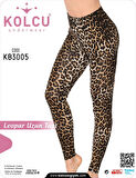 Kolcu Geniş Leopar Desenli Likralı Uzun Kadın Tayt - KB3005