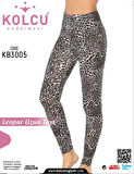 Kolcu Kar Leoparı Desenli Likralı Uzun Kadın Tayt - KB3005
