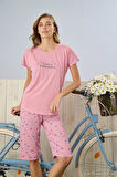 Pijamoni Kadın Yuvarlak Yaka Kapri Pembe Pijama Takımı - 7320