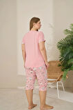 Pijamoni Polyviskon Kumaş Büyük Beden Pembe Pijama Takımı - 7345