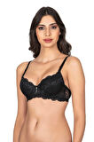Belvü Dantel Detaylı İçi Boş Siyah Kadın Sütyen - 1113