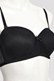 Belvü Mesh Kumaş İçi Boş Straplez Kadın Siyah Sütyen - 1220