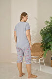Pijamoni Büyük Beden Gri Polyviskon Kumaş Pijama Takımı – 7345