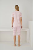 Pijamoni Kadın Süprem Kumaş Kısa Kollu Kapri Pembe Pijama Takımı – 2553