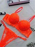 Arona Destekli Brode (Nakışlı) Turuncu Sütyen Takımı