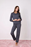 Pijamoni Kadın Milan Kumaş Bisiklet Yaka Antrasit Pijama Takımı - 7600