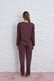 Pijamoni Kadın Milan Kumaş Bisiklet Yaka Mürdüm Pijama Takımı - 7600