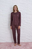 Pijamoni Kadın Milan Kumaş Bisiklet Yaka Mürdüm Pijama Takımı - 7600