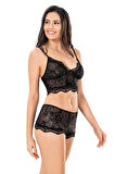 Ahu Primoda Kadın Jakarlı Dantelli Bralet Külot Takımı - Siyah