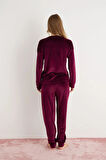 Pijamoni Kadın Yumuşak Kadife Mürdüm Pijama Takımı