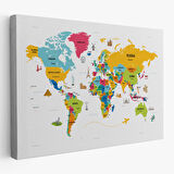 Harita Sepeti Dünya Haritası Dekoratif Kanvas Tablo Ülke ve Başkentli Öğretici ve Sembollü 2317