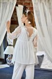 Cossy By Aqua 23190 Ecru Dantel ve Tül Detaylı Hamile Lohusa Pijama Tk