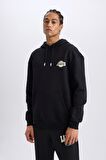 DeFactoFit NBA Los Angeles Lakers Boxy Fit Kapüşonlu Sırt Baskılı Kalın Sweatshirt A4114AX24WNBK81