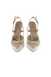 Loretta Bej Metal Fiyonk Detaylı Topuklu Ayakkabı
