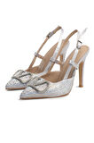 Vilda Taş Detaylı Gümüş Topuklu Ayakkabı