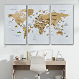 Harita Sepeti Türkçe Dünya Haritası Dekoratif Kanvas Tablo Ülke-Başkentli Öğretici ve Sembollü 2322