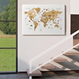 Harita Sepeti Türkçe Dünya Haritası Dekoratif Kanvas Tablo Ülke-Başkentli Öğretici ve Sembollü 2322