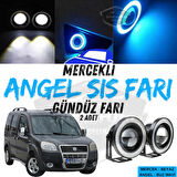 Fiat Doblo D2 2005-2010 Uyumlu Üniversal Mercekli Angel Sis Farı Metal Su Geçirmez 76 mm Buz Mavi Halkalı Gündüz Farı Angel Eyes 2 Adet