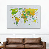 Harita Sepeti Dünya Haritası Dekoratif Kanvas Tablo Ülke ve Başkentli Öğretici ve Sembollü 2325