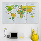 Harita Sepeti Dünya Haritası Dekoratif Kanvas Tablo Ülke ve Başkentli Öğretici ve Sembollü 2325