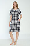 Kadın Ekose Desenli Kısa Kollu Cepli Elbise