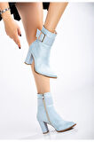 Anna Eva Bebe Mavisi Sivri Burunlu Fermuarlı Kalın Topuklu Bot  