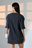 Oversize Yırtmaçlı Raporlu Tunik T-shirt 21493 ANTRASİTMELANJ
