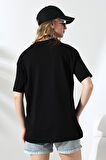 Oversize Bisiklet Yaka %100 Pamuk Penye Kompakt Basic T-Shirt 21752 SİYAH