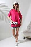 Oversize Bisiklet Yaka %100 Pamuk Penye Kompakt Basic T-Shirt 21752 FUŞYA