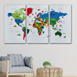 Harita Sepeti Dünya Haritası Dekoratif Kanvas Tablo Ülke ve Başkentli Öğretici ve Sembollü 2331
