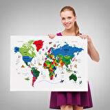 Harita Sepeti Dünya Haritası Dekoratif Kanvas Tablo Ülke ve Başkentli Öğretici ve Sembollü 2331