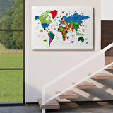 Harita Sepeti Dünya Haritası Dekoratif Kanvas Tablo Ülke ve Başkentli Öğretici ve Sembollü 2331