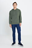 2 İplik Sıcak Tutan Standart Fit Normal Kesim Kapüşonlu Ottoman Desenli Cepli Sweatshirt