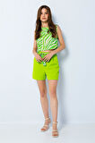 Zebra Desenli Omuz Pencere Detaylı Crop Bluz Titanite